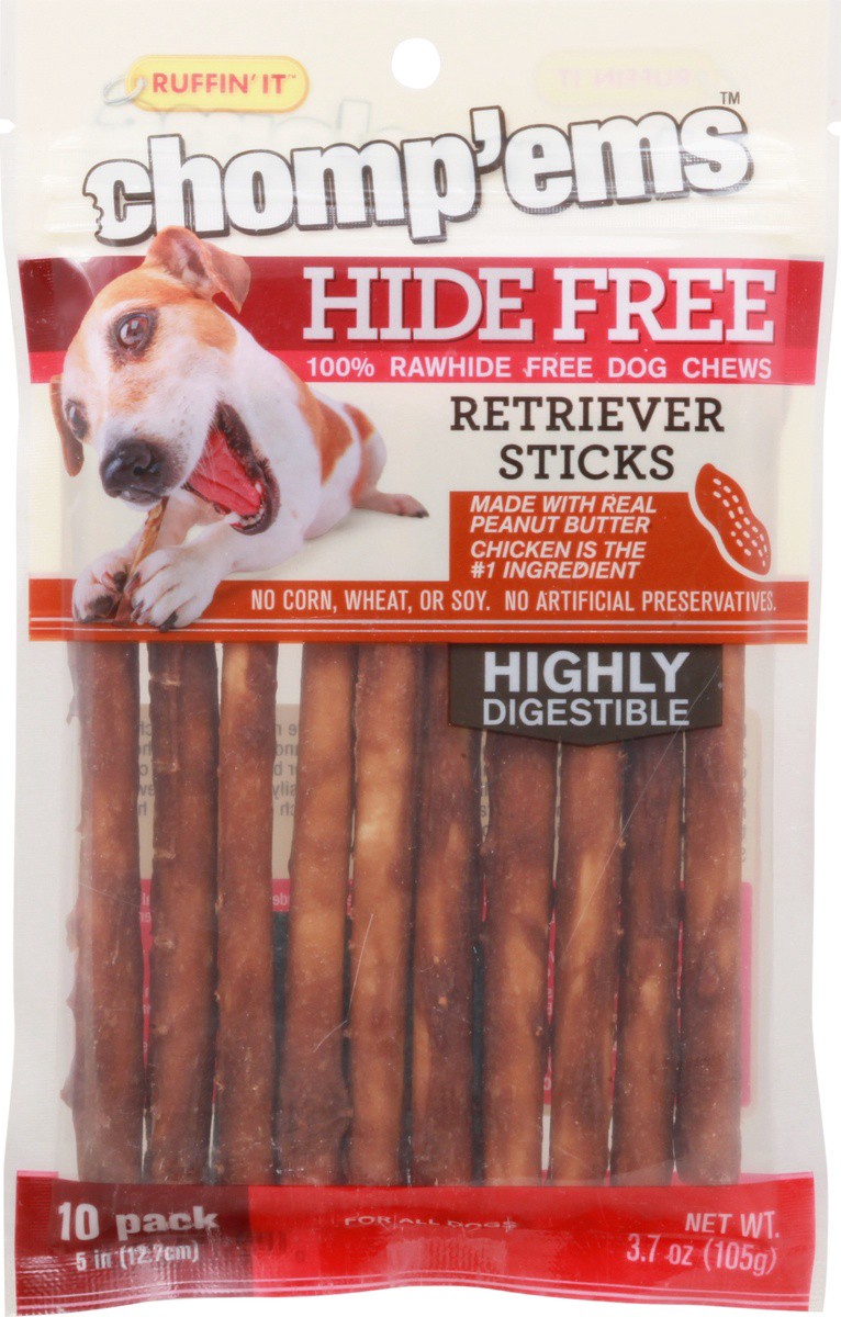 slide 2 of 9, Chomp'ems Retriever Sticks Hide Free Dog Chews 10 ea, 10 ct