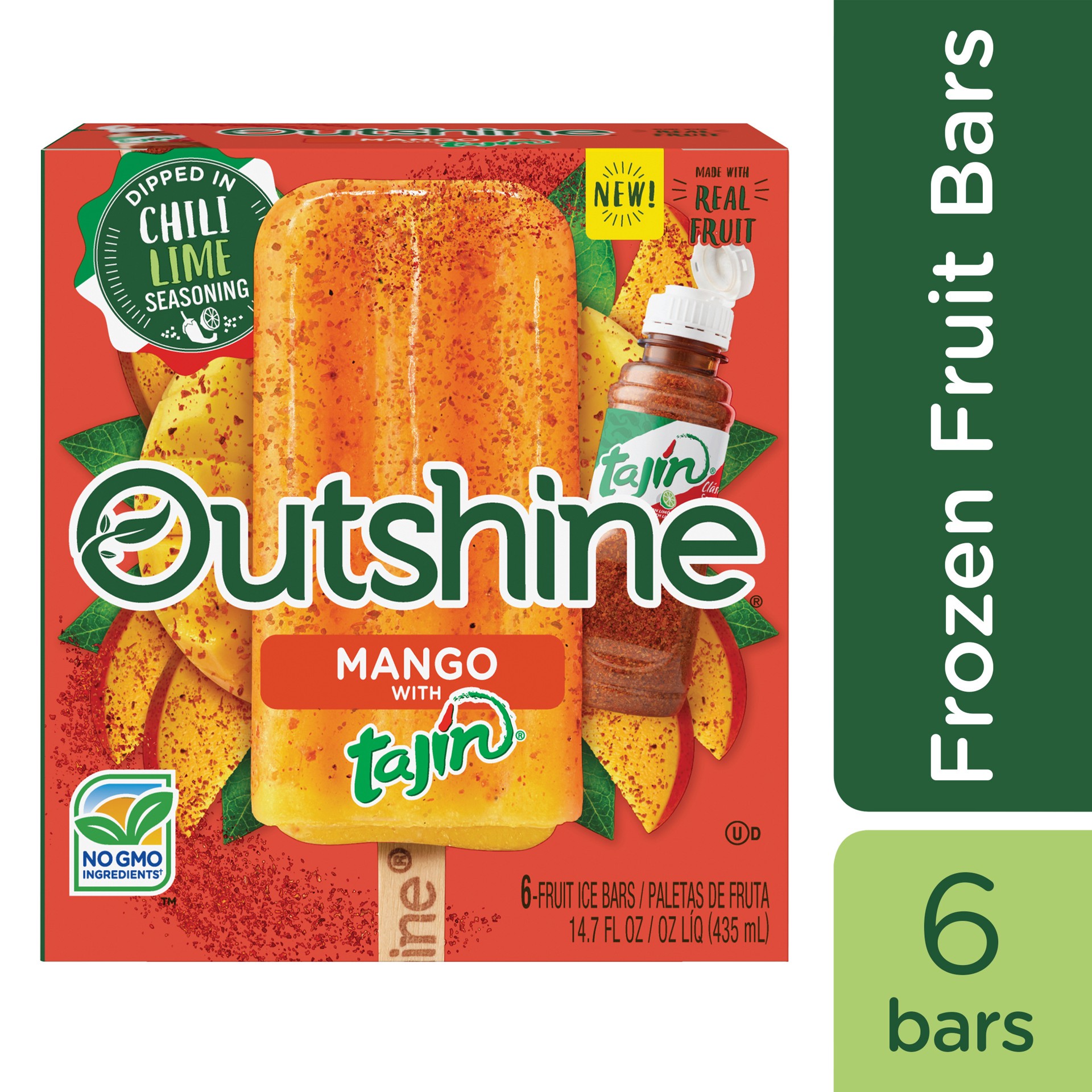 slide 2 of 5, Outshine Mango with Tajin Fruit Ice Bars 6 ea, 6 ct