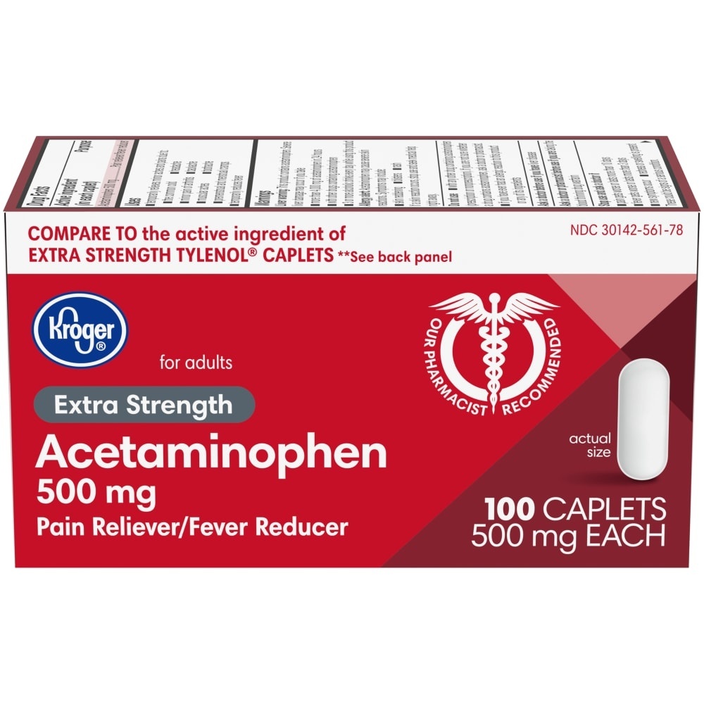 slide 1 of 1, Kroger Acetaminophen Extra Strength Pain Relief, 100 ct; 500 mg
