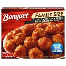 Banquet Family Size Zesty Marinara Sauce Over Meatballs, Frozen Meal, 25 OZ