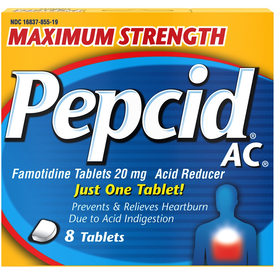 slide 1 of 6, Pepcid AC Maximum Strength Acid Reducer Tablets, 8 ct