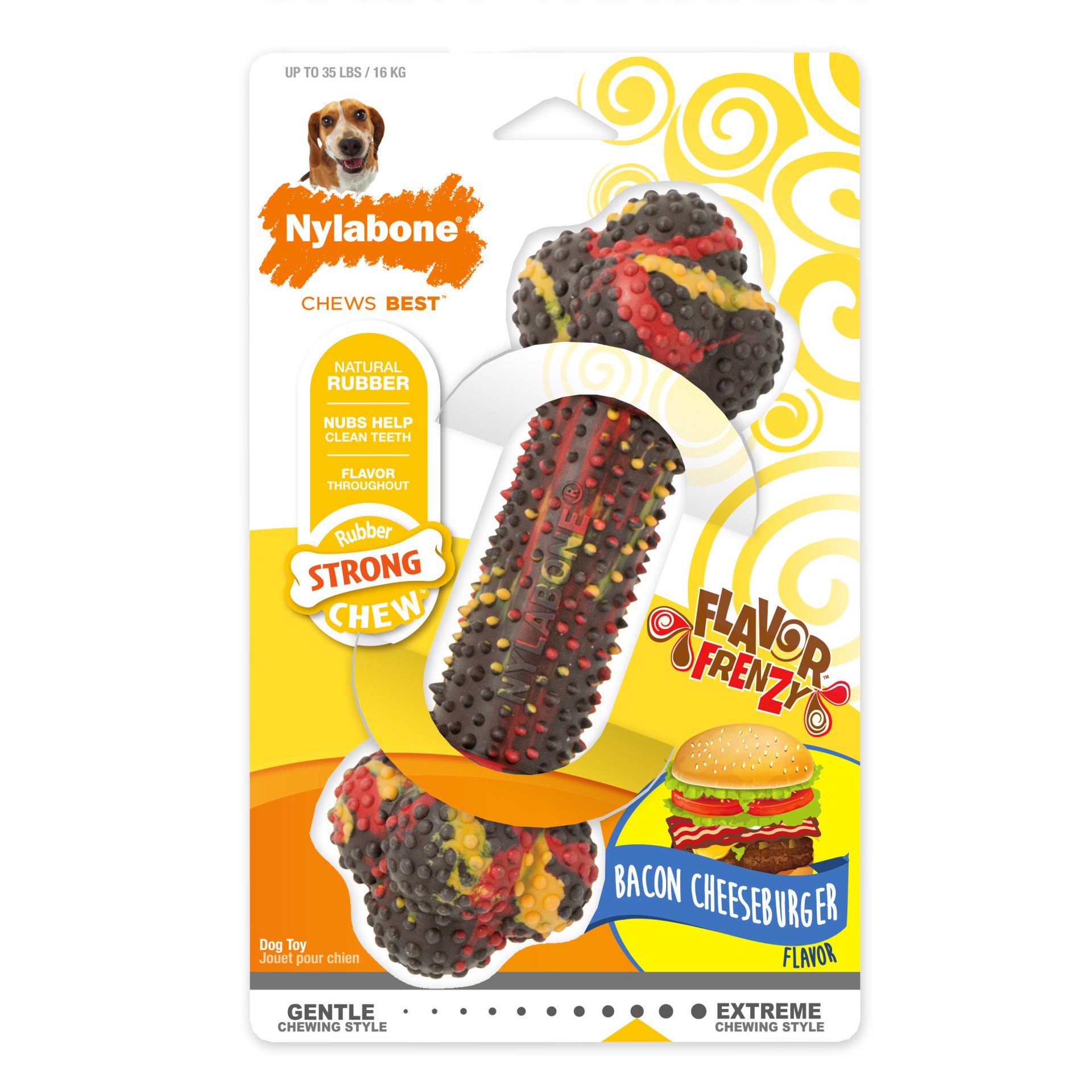 slide 1 of 8, Nylabone Flavor Frenzy Strong Chew Dog Toy Bacon & Cheeseburger Medium/Wolf - Up to 35 lbs.(1 Count), MED