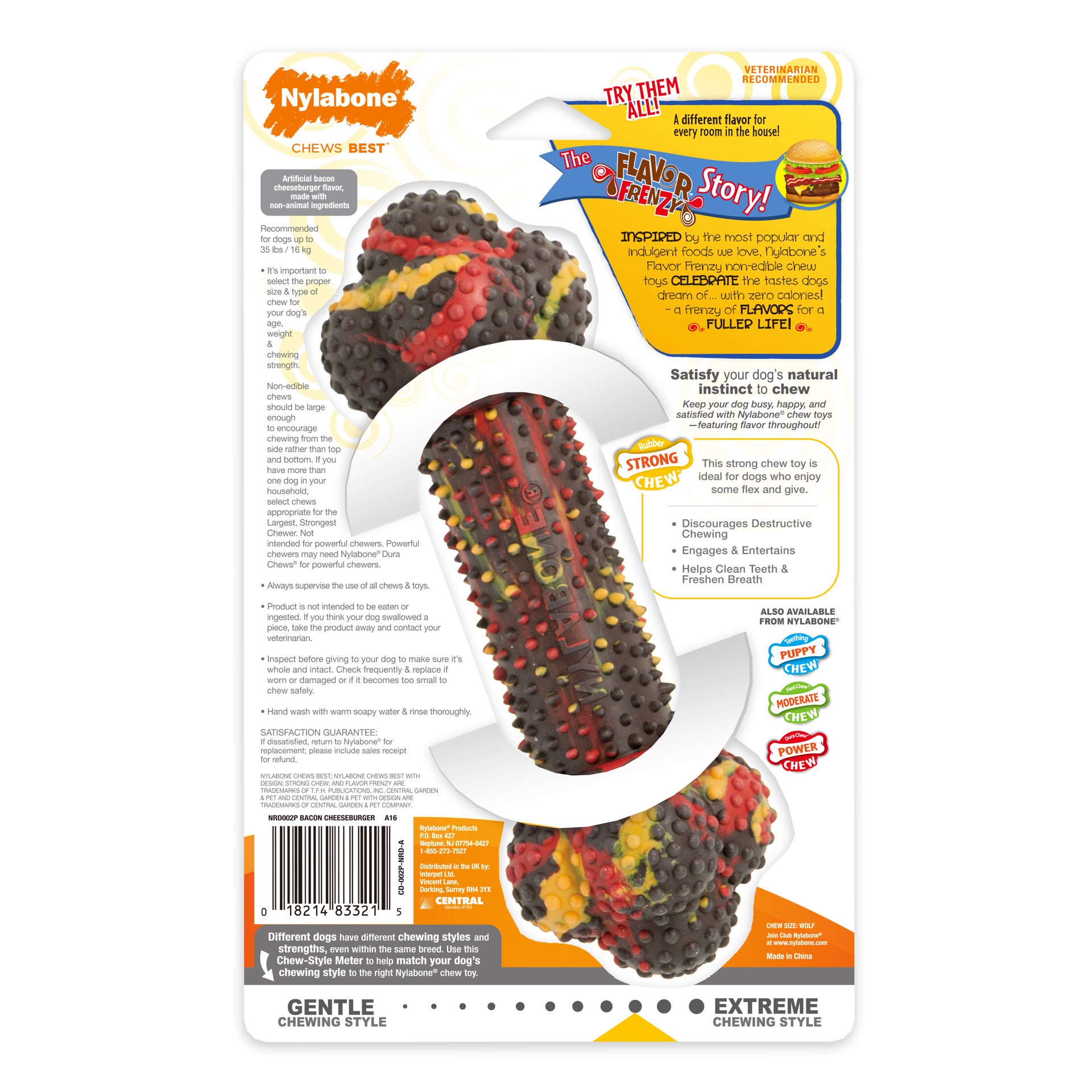 slide 8 of 8, Nylabone Flavor Frenzy Strong Chew Dog Toy Bacon & Cheeseburger Medium/Wolf - Up to 35 lbs.(1 Count), MED