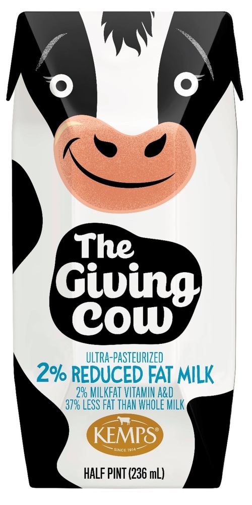 slide 1 of 1, Kemps The Giving Cow 2 Reduced Fat Milk, 8 oz