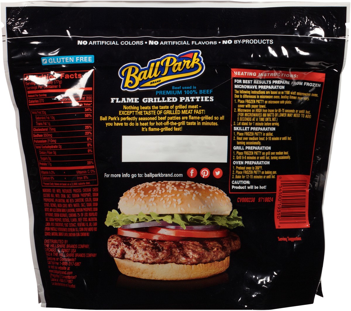 slide 3 of 7, Ball Park FC Flame Grilled Beef with Cheese and Bacon Patties, Smoke Flavor Added, 459.26 g