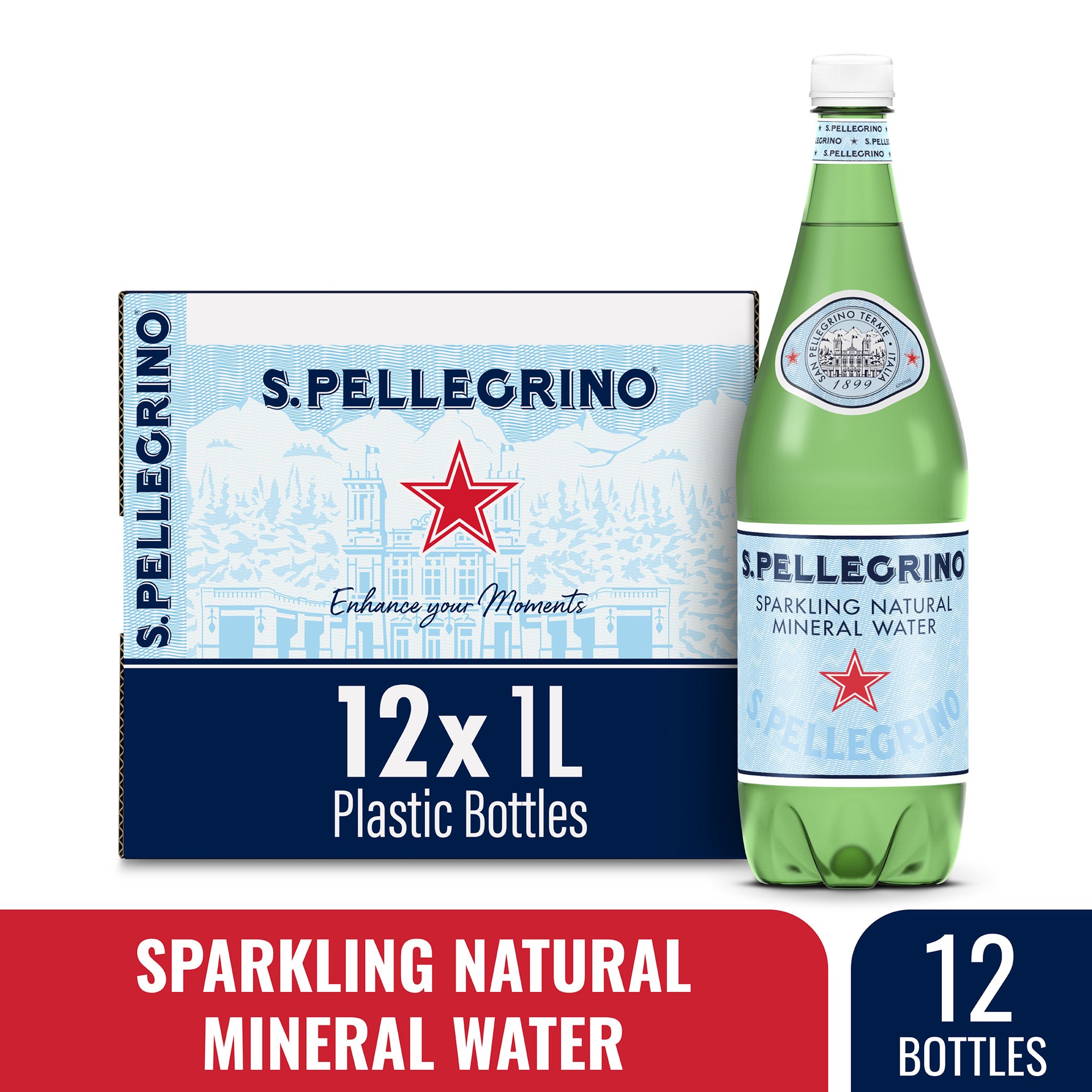 slide 1 of 7, S.Pellegrino Sparkling Natural Mineral Water, of Plastic Bottles - 405.6 oz, 12 ct; 33.8 fl oz