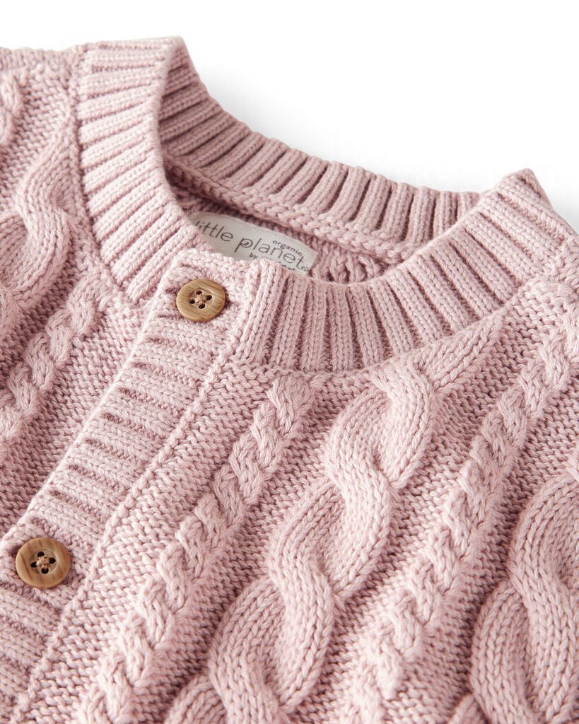 slide 3 of 3, Littleplanet Girls Organic Cotton Cable Knit Cardigan Perfect Pink 7, 1 ct