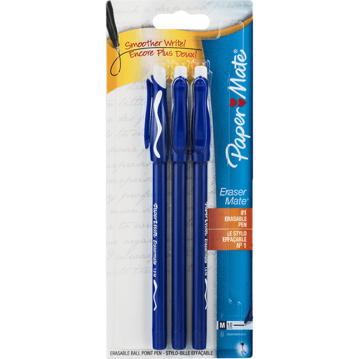 slide 2 of 8, Paper Mate Erasermate Erasable Pen Medium Point Blue, 3 ct