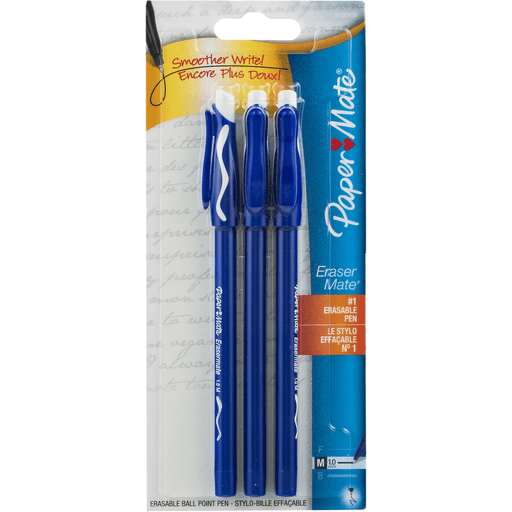 slide 5 of 8, Paper Mate Erasermate Erasable Pen Medium Point Blue, 3 ct