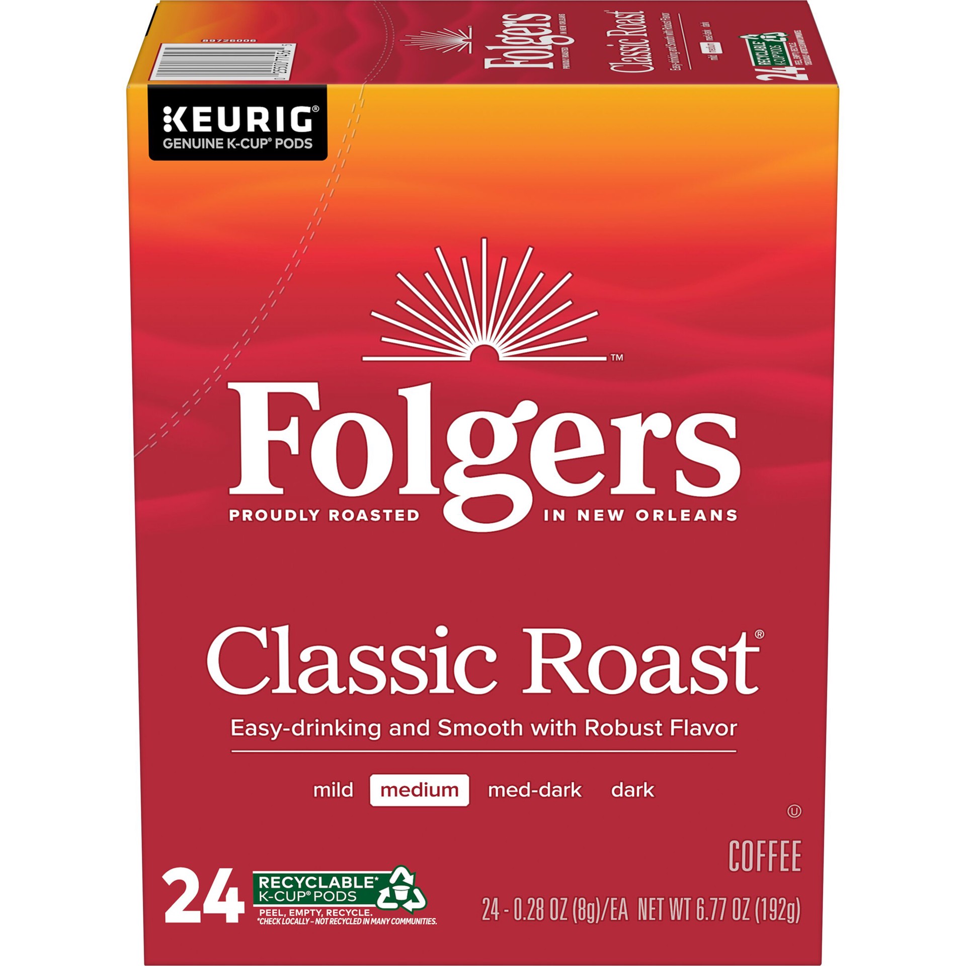 slide 1 of 7, Folgers Classic Roast K-Cup Pods, Medium Roast Coffee, XX Count, 24 ct