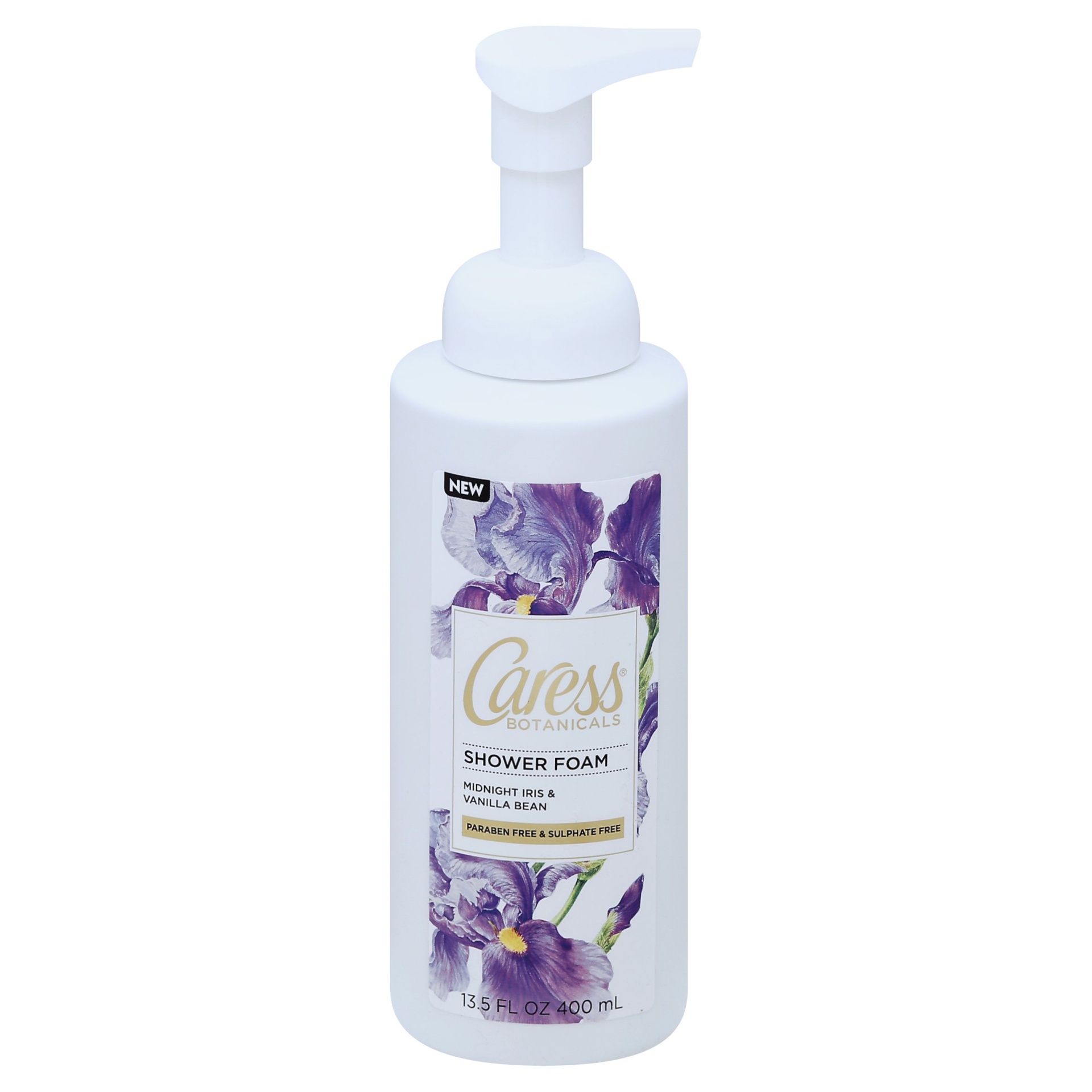 slide 1 of 6, Caress Botanicals Midnight Iris And Vanilla Bean Shower Foam, 13.5 oz