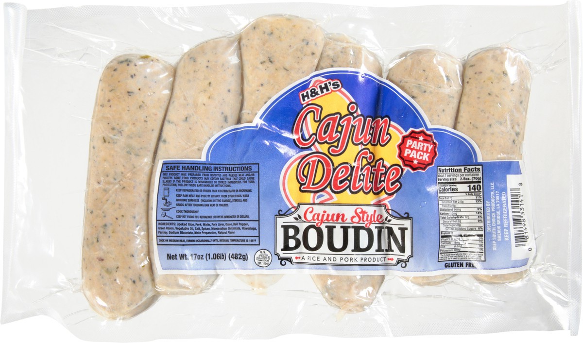 slide 1 of 7, H&H's Party Pack Cajun Style, Cajun Delite Boudin 17 oz, 20 oz