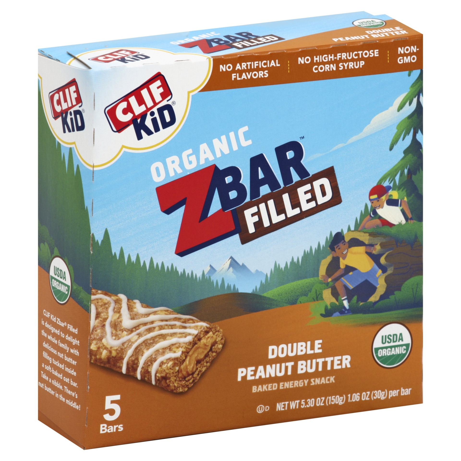 slide 1 of 4, CLIF Kid ZBar Filled With Double Peanut Butter Energy Snack Bars, 5 ct; 1.06 oz