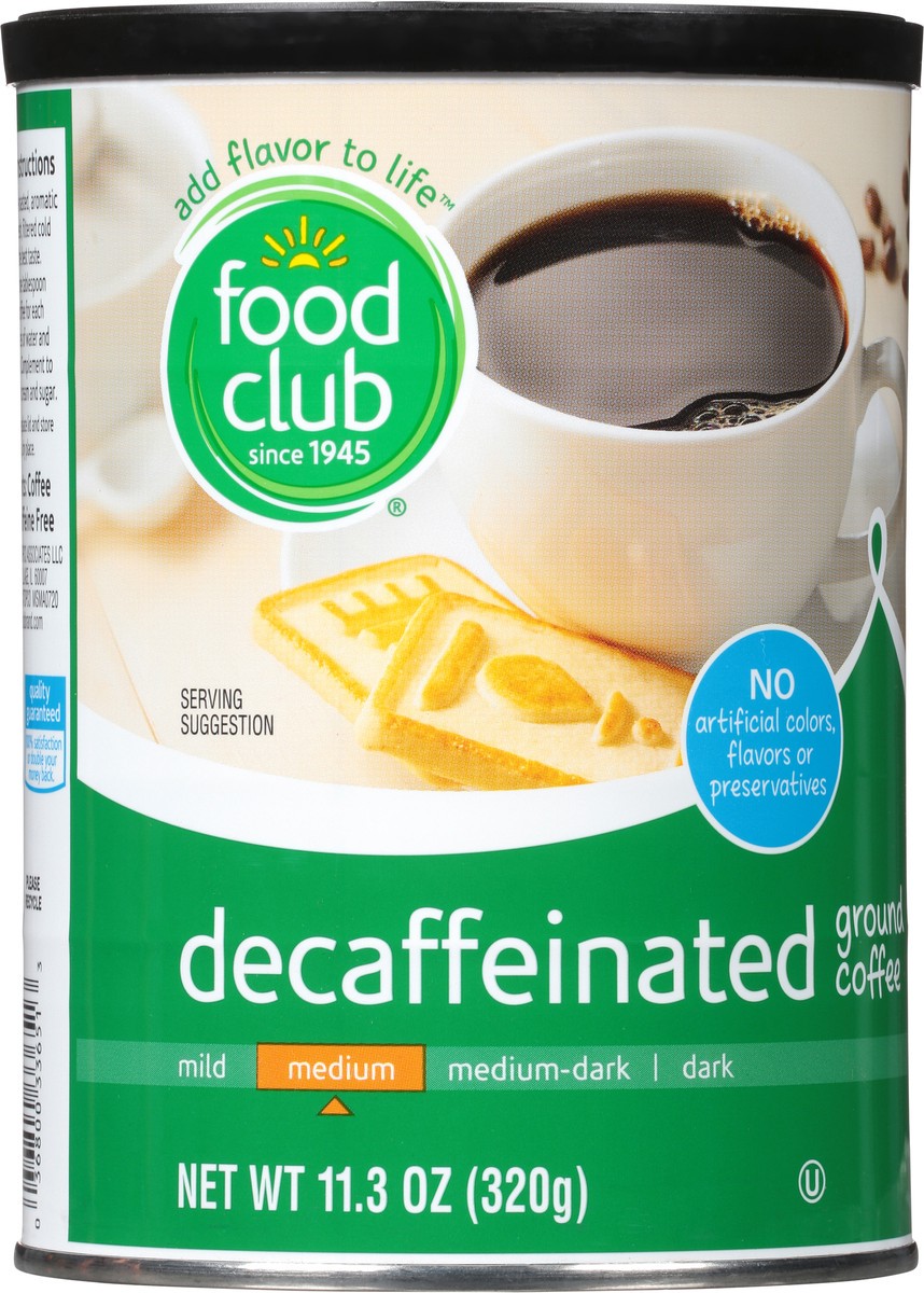 slide 5 of 9, Food Club Decaffeinated Ground Medium Coffee 11.3 oz, 11.3 oz