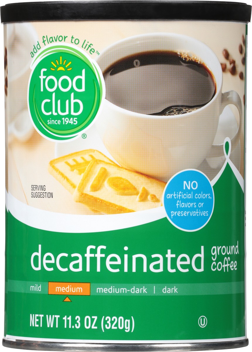 slide 6 of 9, Food Club Decaffeinated Ground Medium Coffee 11.3 oz, 11.3 oz