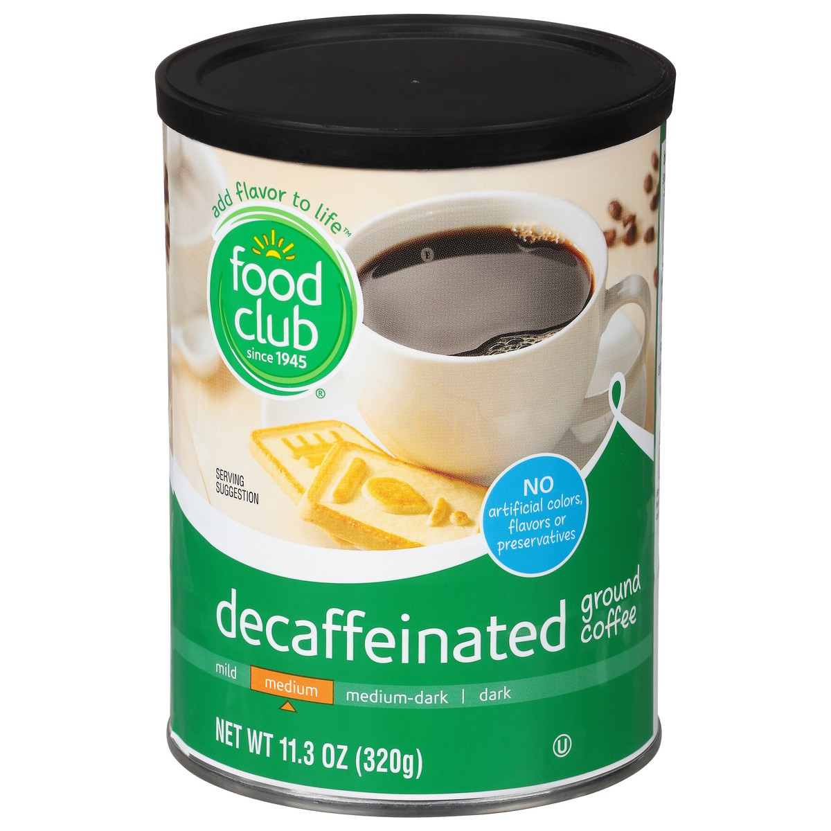 slide 1 of 9, Food Club Decaffeinated Ground Medium Coffee 11.3 oz, 11.3 oz