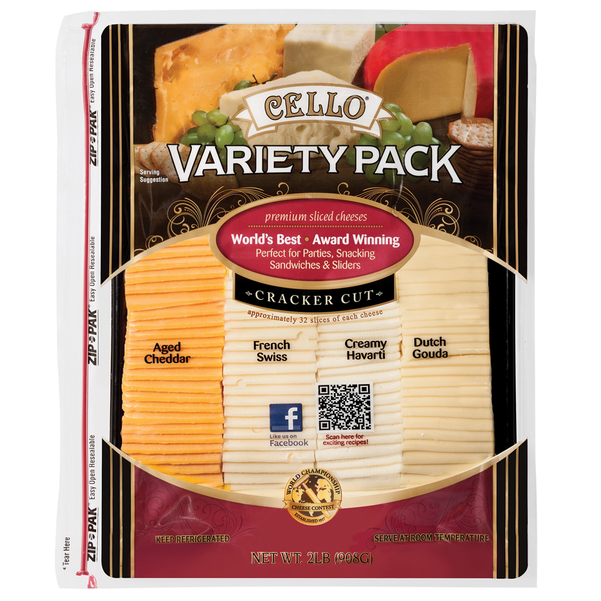 slide 1 of 2, Cello Cracker Cut Variety Pack Cheese Slices, 