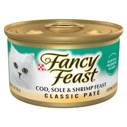 Fancy Feast Purina Fancy Feast Cod, Sole and Shrimp Feast Classic Grain Free Wet Cat Food Pate - 3 oz. Can