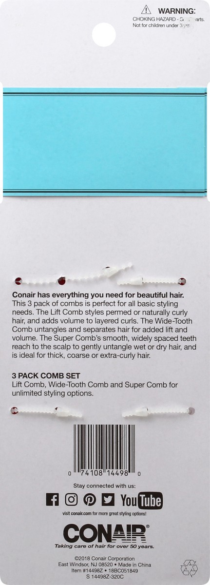 slide 5 of 10, Conair Comb Assortment 3 in Pack, 1 ct