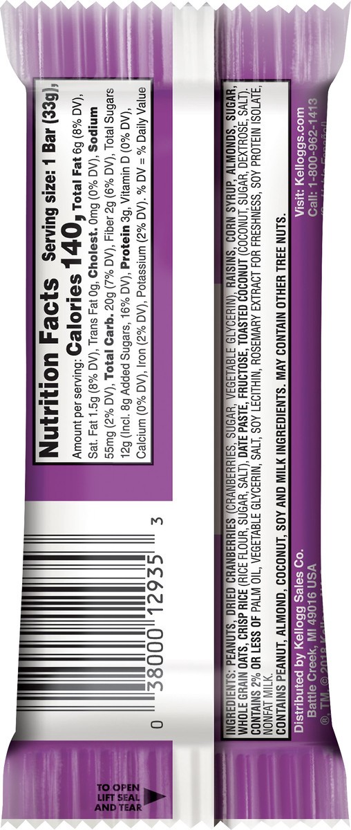 slide 3 of 7, Special K Kellogg's Special K Chewy Nut Bars, Gluten Free Snacks, 140 Calories, Cranberry Almond, 1.16oz Bar, 1 Bar, 1.16 oz