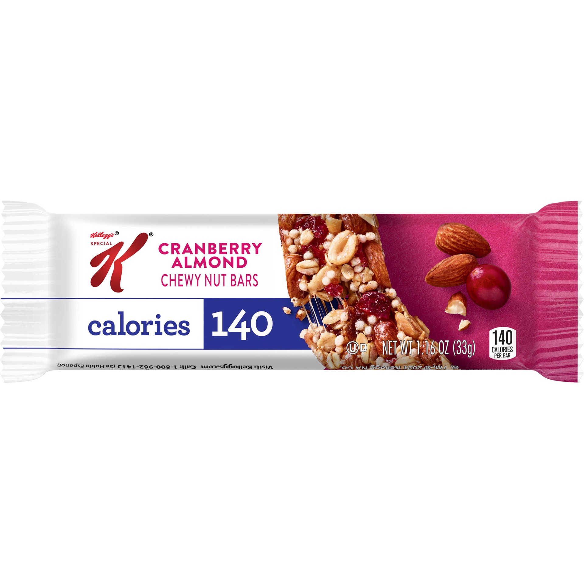 slide 1 of 7, Special K Kellogg's Special K Chewy Nut Bars, Cranberry Almond, 1.16 oz, 1.16 oz