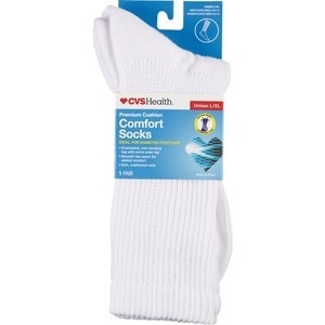 slide 1 of 1, CVS Health Premium Diabetic Sock White, L/Xl, 1 ct