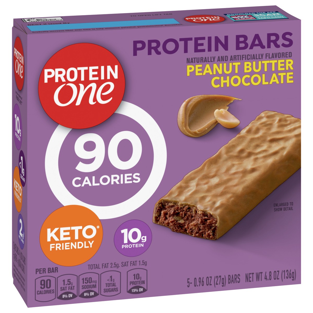 slide 2 of 9, Protein One 90 Calorie Keto Protein Bars, Peanut Butter Chocolate, 5 ct, 5 ct