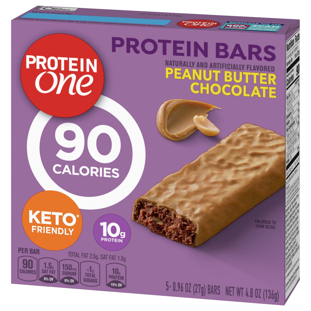 slide 3 of 9, Protein One 90 Calorie Keto Protein Bars, Peanut Butter Chocolate, 5 ct, 5 ct