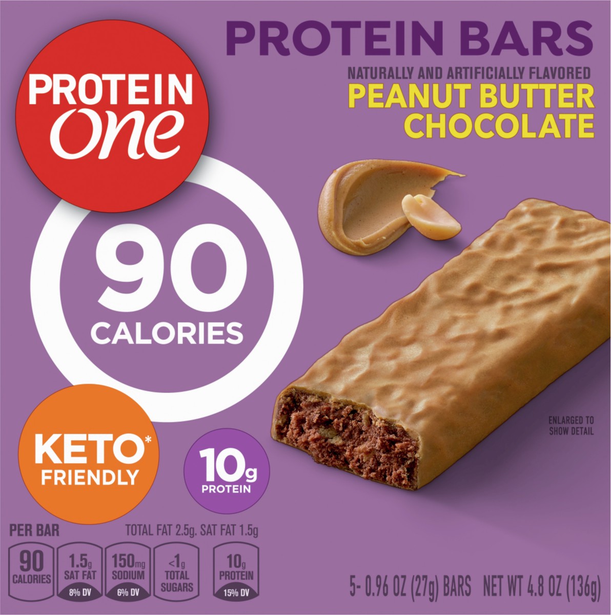 slide 5 of 9, Protein One 90 Calorie Keto Protein Bars, Peanut Butter Chocolate, 5 ct, 5 ct