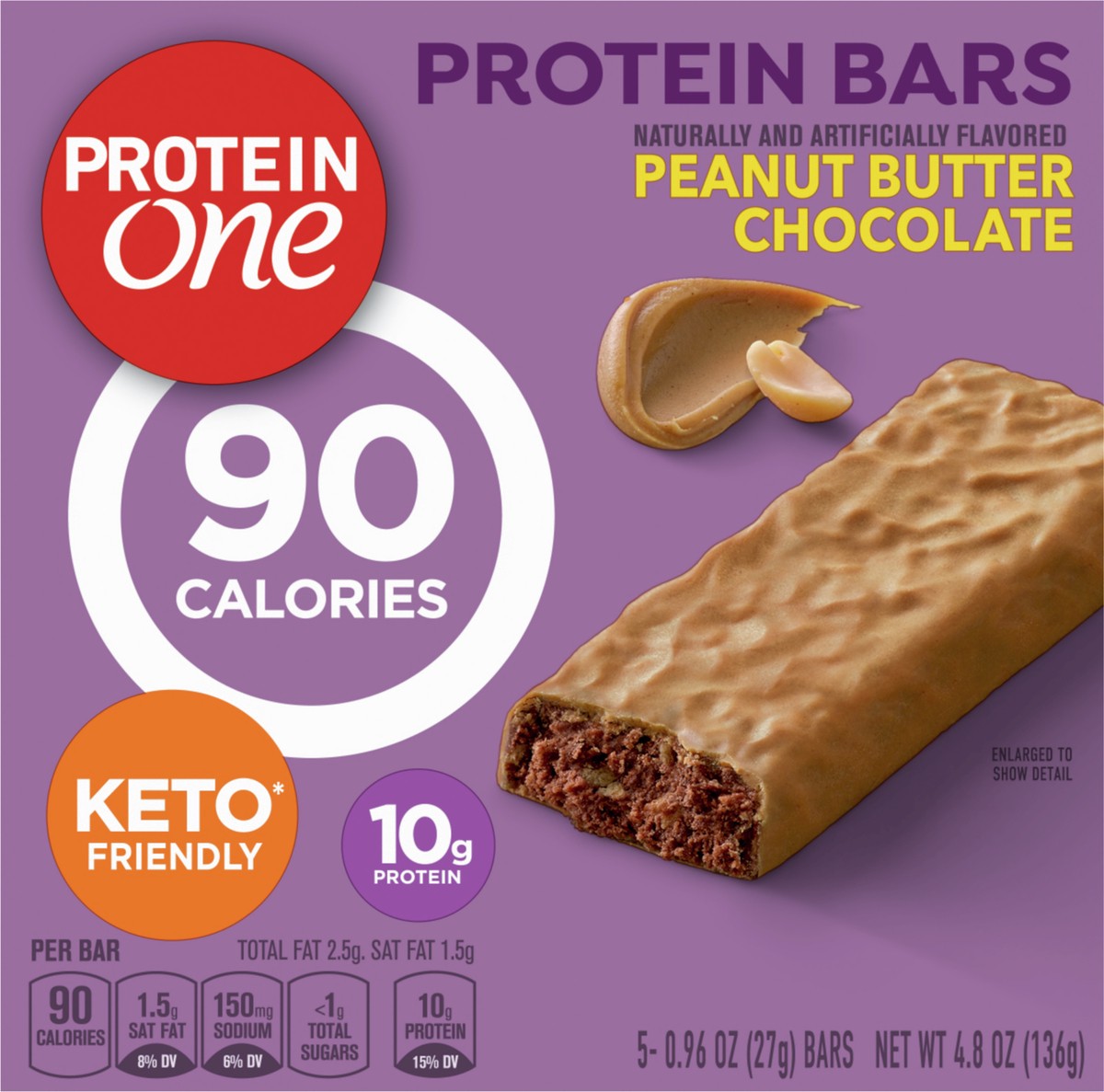 slide 6 of 9, Protein One 90 Calorie Keto Protein Bars, Peanut Butter Chocolate, 5 ct, 5 ct