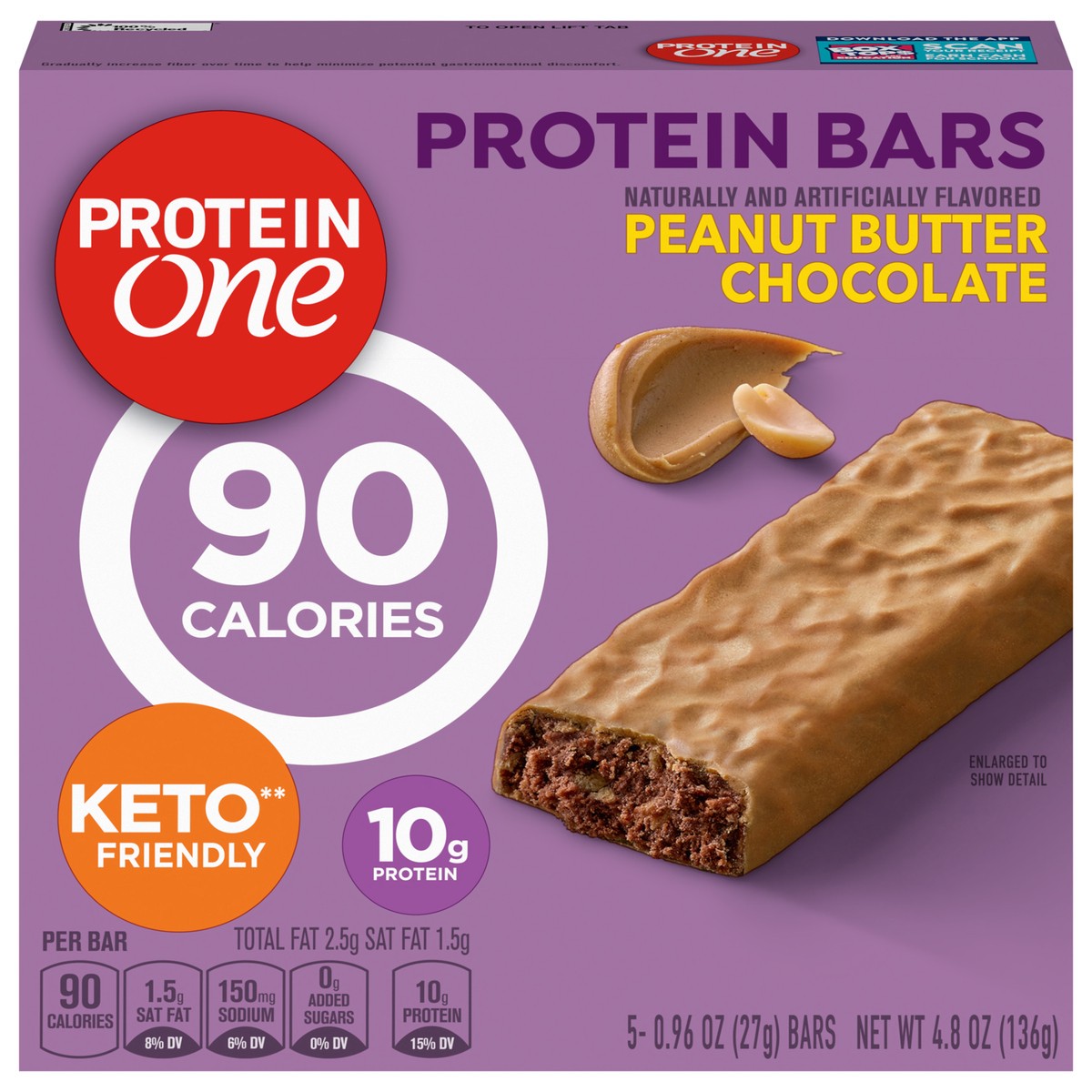 slide 1 of 9, Protein One 90 Calorie Protein Bars, Peanut Butter Chocolate, Keto Friendly, 5 Ct, 4.8 oz, 5 ct; 0.96 oz