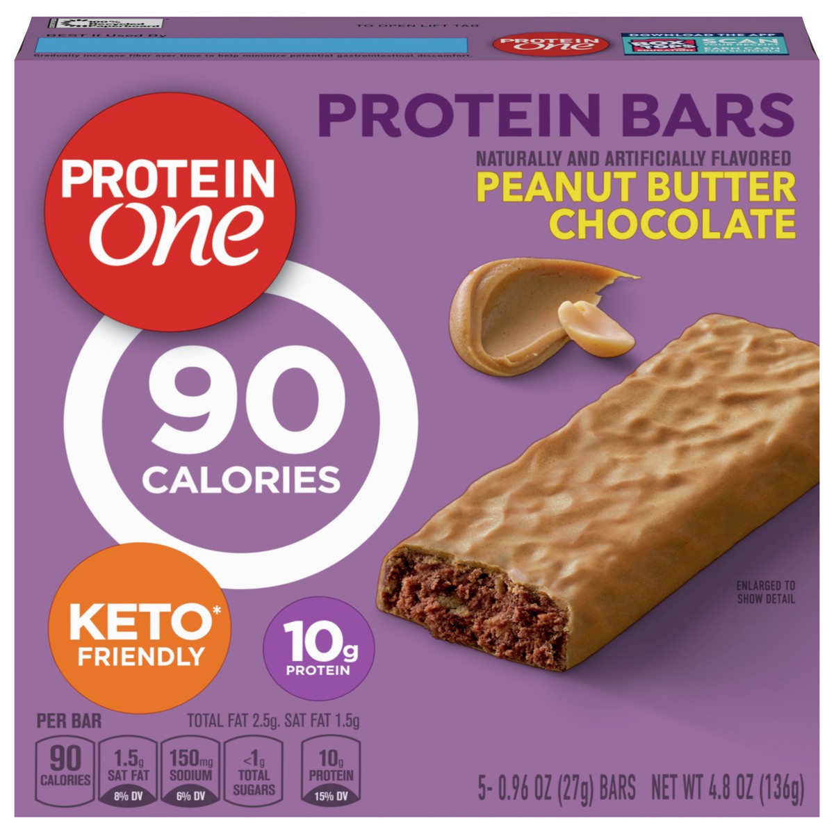 slide 1 of 9, Protein One 90 Calorie Keto Protein Bars, Peanut Butter Chocolate, 5 ct, 5 ct