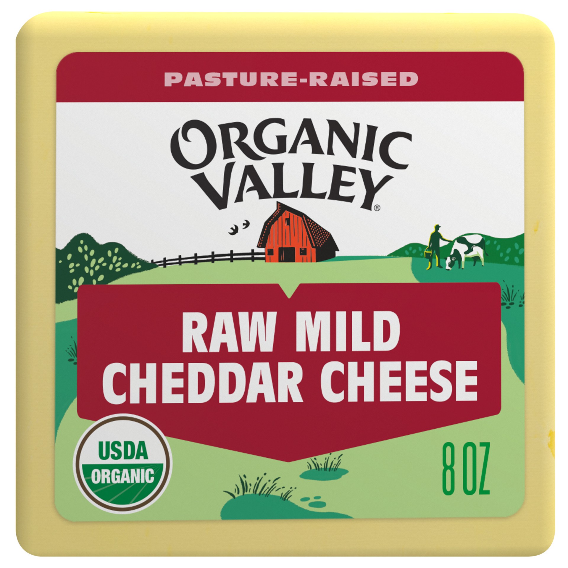 slide 1 of 9, ORGANIC VALLEY Raw Mild Organic Cheddar Cheese Block, 8 oz, 8 oz