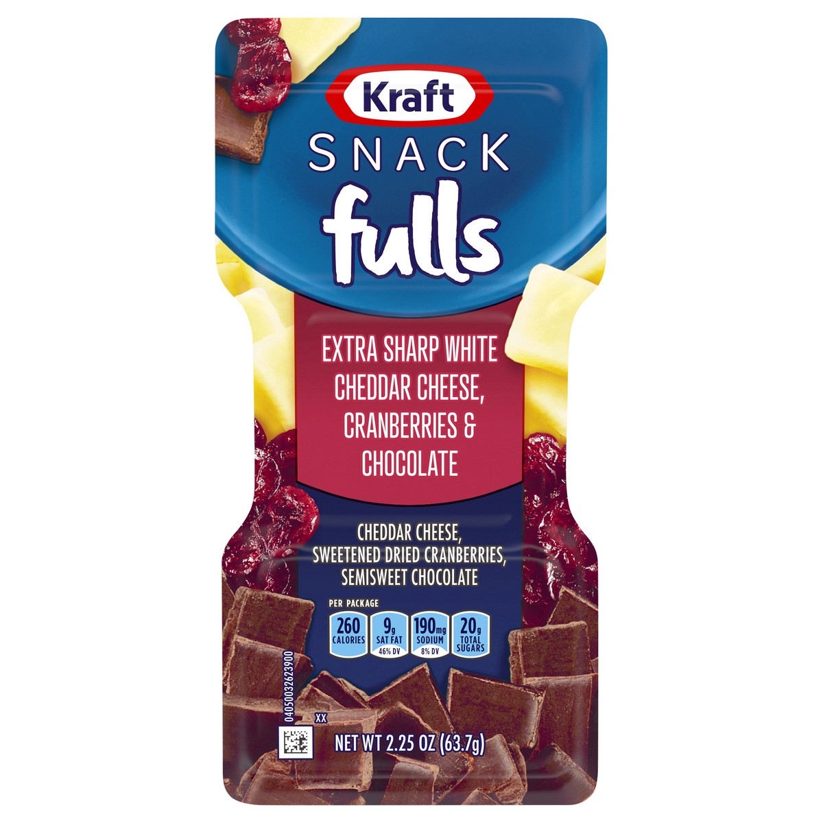 slide 2 of 13, Kraft Trios SnackFulls Extra Sharp White Cheddar Cheese, Dried Cranberries & Chocolate Snack Pack, 2.25 oz Tray, 2.25 oz