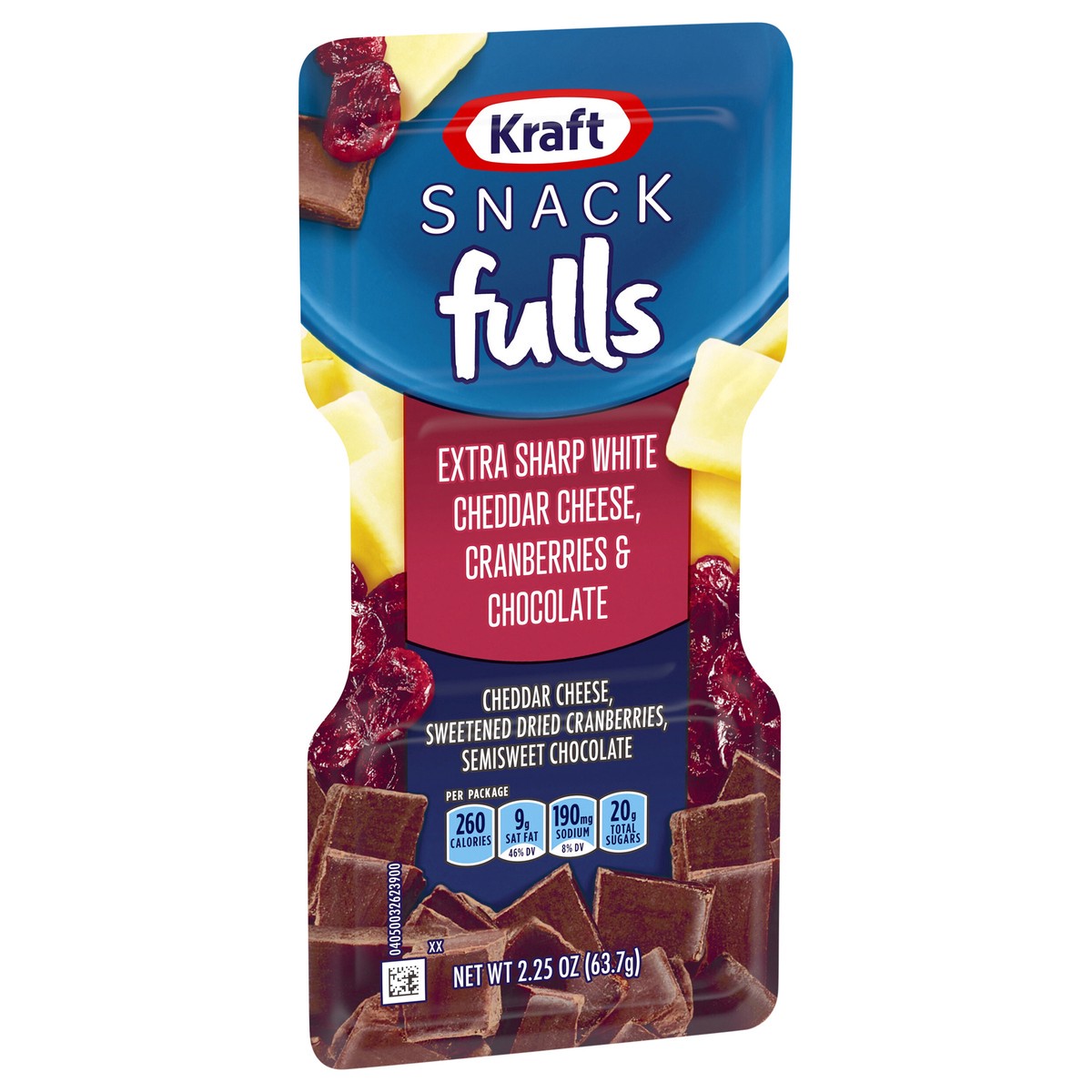 slide 11 of 13, Kraft Trios SnackFulls Extra Sharp White Cheddar Cheese, Dried Cranberries & Chocolate Snack Pack, 2.25 oz Tray, 2.25 oz