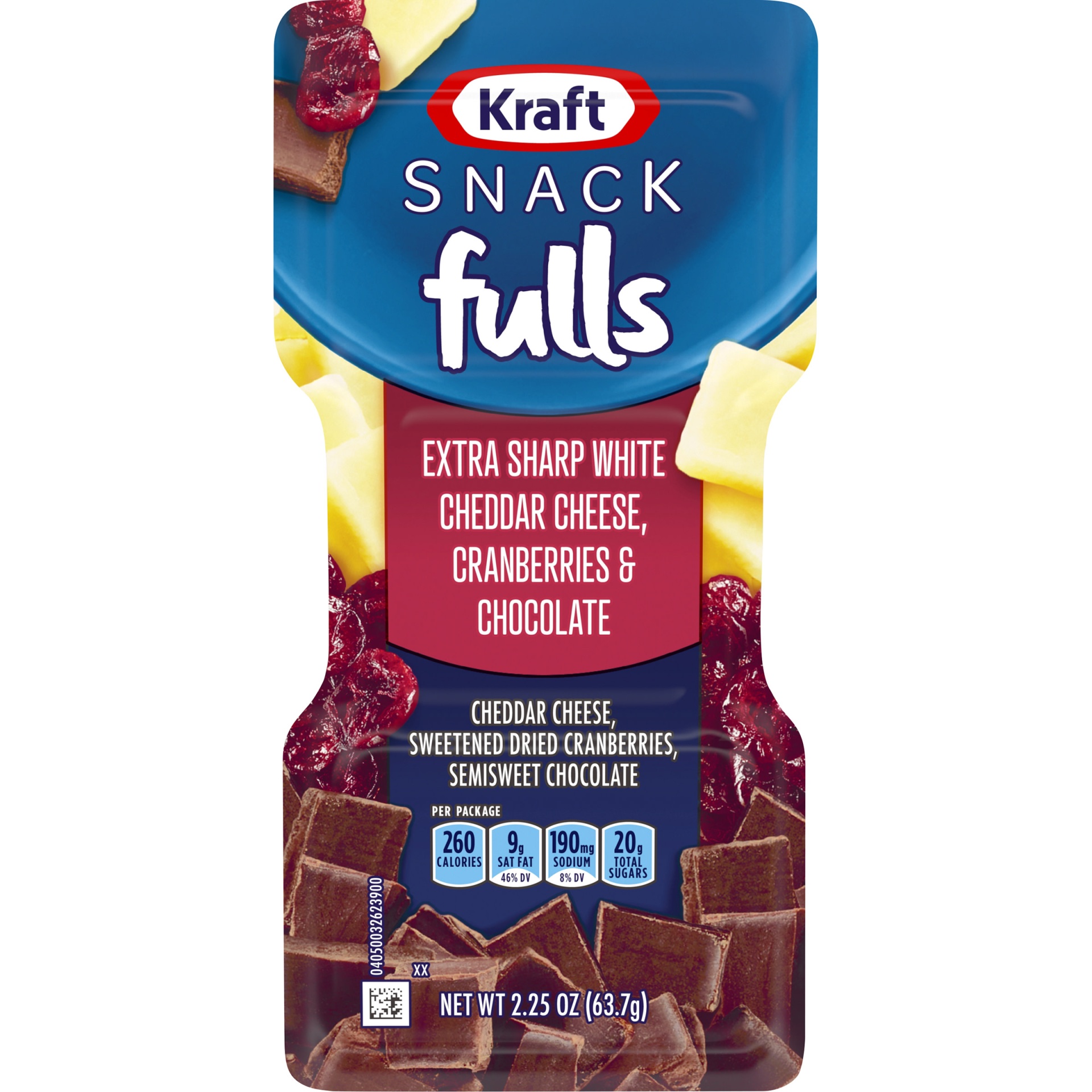 slide 1 of 1, Kraft Trios SnackFulls Extra Sharp White Cheddar Cheese, Dried Cranberries & Chocolate Snack Pack Tray, 2.25 oz