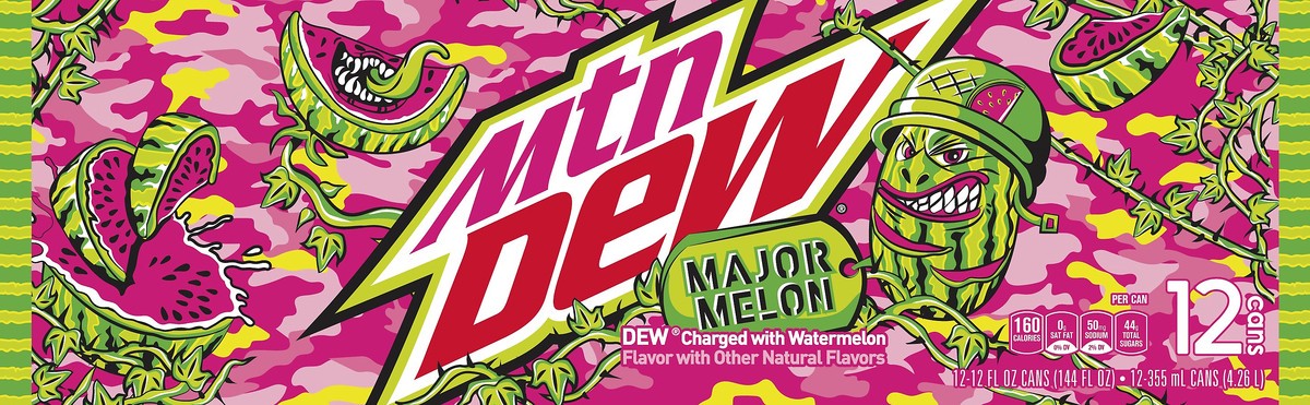 slide 1 of 4, Mountain Dew Major Melon Watermelon Soda - 12 ct, 12 ct; 12 oz