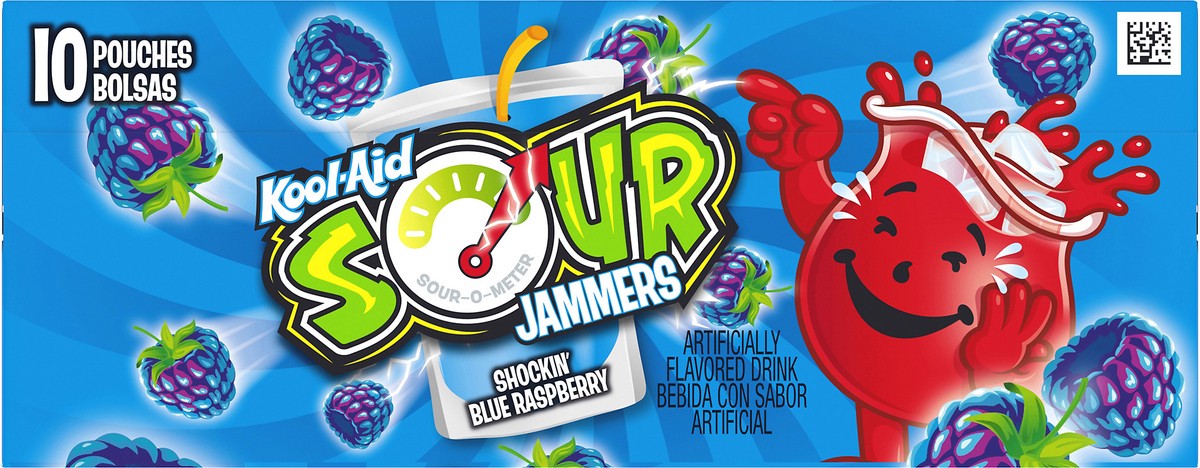 slide 6 of 10, Kool-Aid Sour Jammers Shockin' Blue Raspberry / Pouches, 10 ct; 6 fl oz