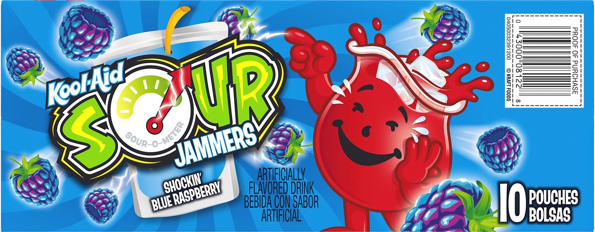 slide 8 of 10, Kool-Aid Sour Jammers Shockin' Blue Raspberry / Pouches, 10 ct; 6 fl oz