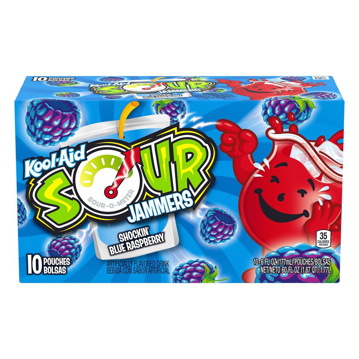 slide 1 of 10, Kool-Aid Sour Jammers Shockin' Blue Raspberry / Pouches, 10 ct; 6 fl oz