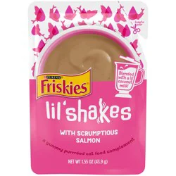 Purina Friskies Pureed Cat Food Topper, Lil’ Shakes With Scrumptious Salmon Lickable Cat Treats