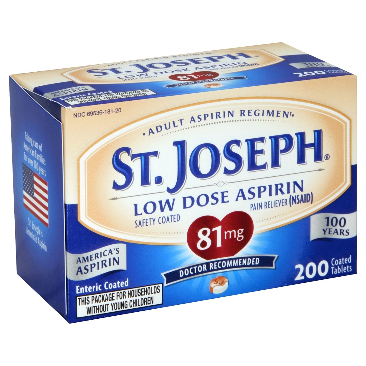 slide 1 of 1, St. Joseph 81 mg Low Dose Aspirin Coated Tablets 200 ea, 200 ct