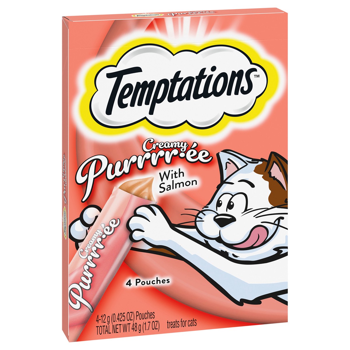 slide 2 of 4, Temptations Lickable Puree Savory Salmon Flavor Treats for Cats 4 - 0.423 oz Pouches, 4 ct