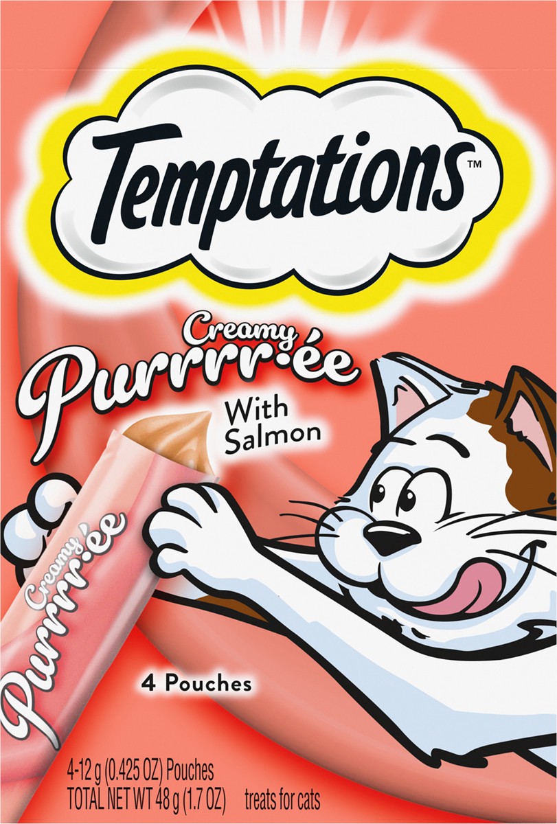 slide 3 of 4, Temptations Lickable Puree Savory Salmon Flavor Treats for Cats 4 - 0.423 oz Pouches, 4 ct