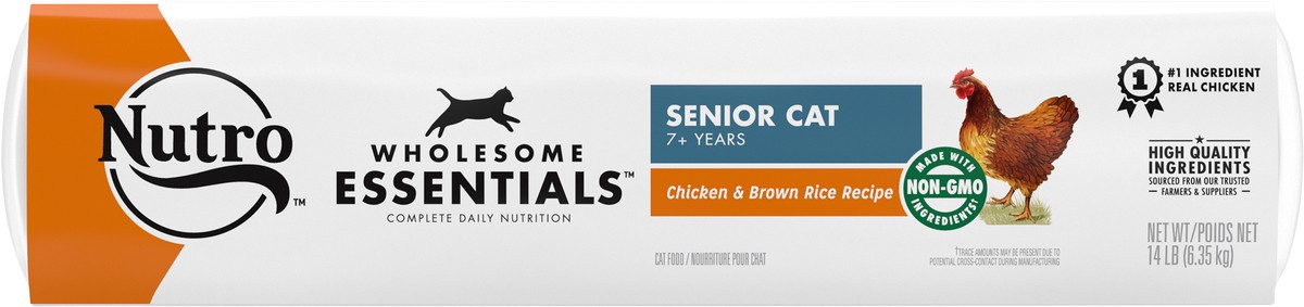 slide 2 of 9, NUTRO WHOLESOME ESSENTIALS Senior Indoor Natural Dry Cat Food for Healthy Weight Farm-Raised Chicken & Brown Rice Recipe, 14 lb. Bag, 14 lb