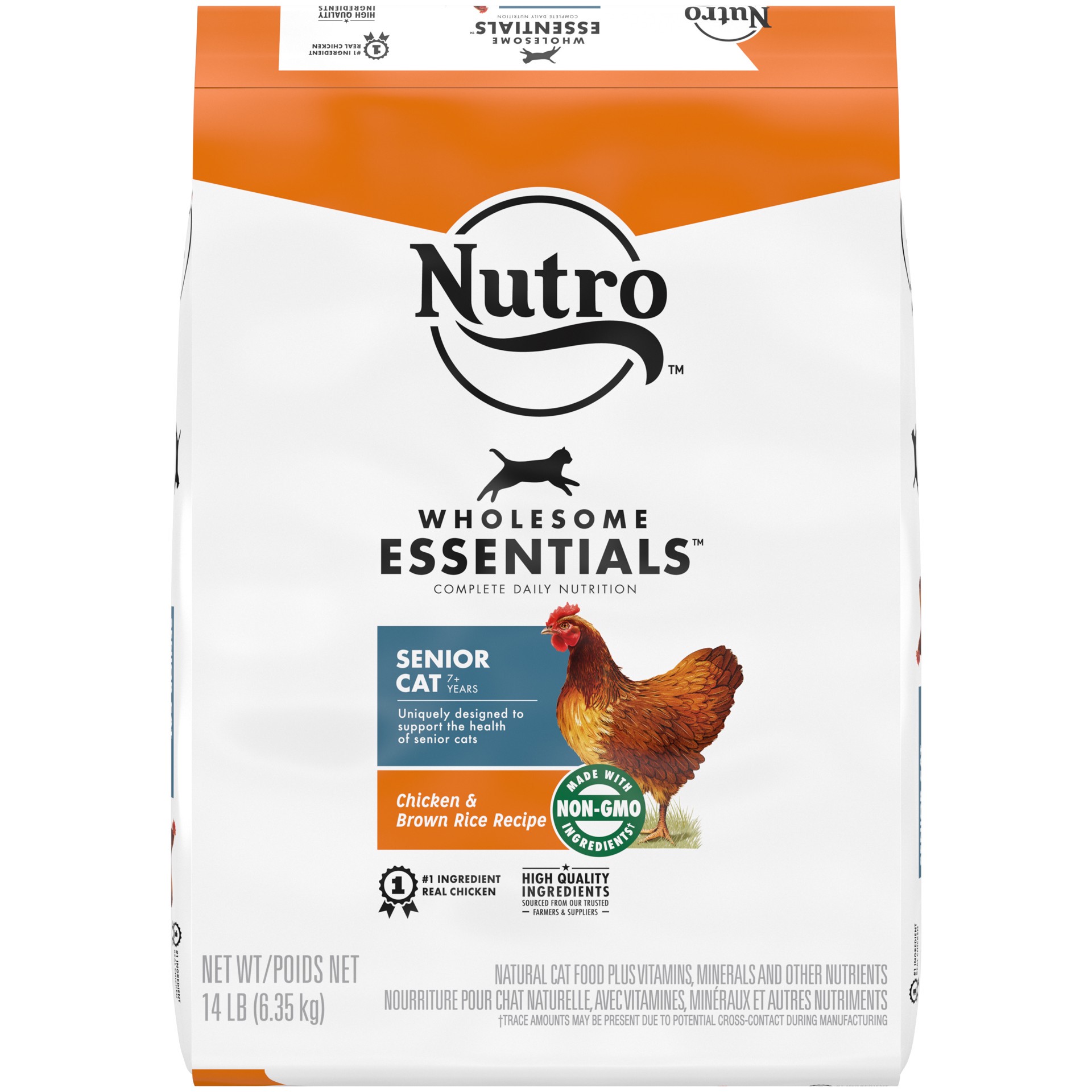 slide 1 of 9, NUTRO WHOLESOME ESSENTIALS Senior Indoor Natural Dry Cat Food for Healthy Weight Farm-Raised Chicken & Brown Rice Recipe, 14 lb. Bag, 14 lb