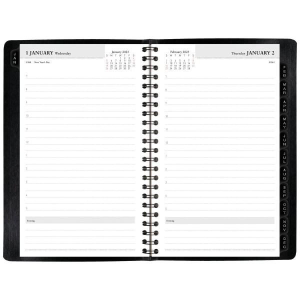 slide 4 of 5, 2025 Office Depot Daily Planner, 5"" X 8"", Black, January To December, Od000100, 1 ct