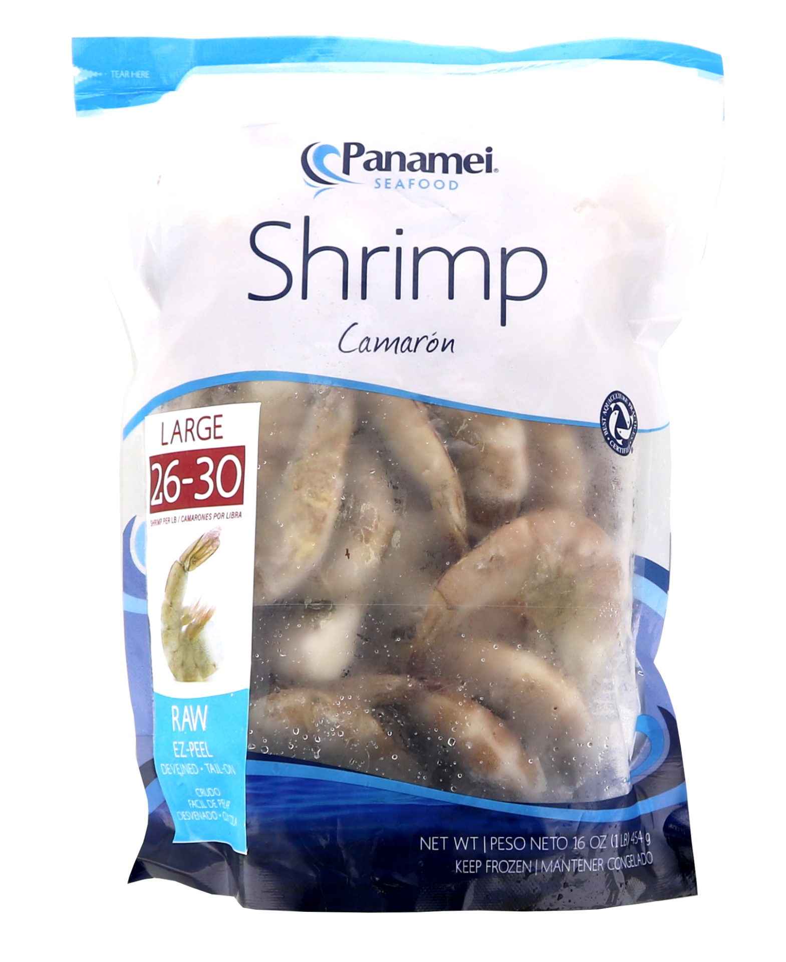 slide 1 of 1, Panamei 26/30 Raw EZ-Peel Tail-On Shrimp, 1 lb