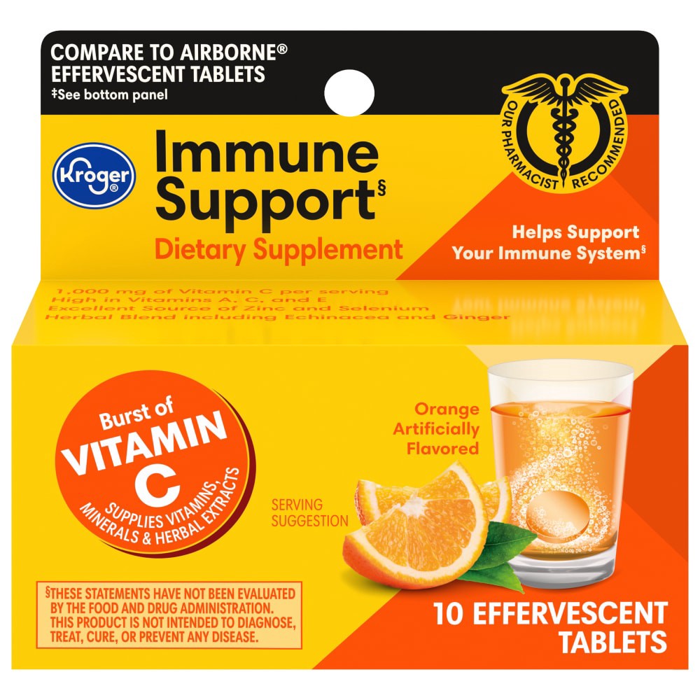 slide 4 of 4, Kroger Immune Support Orange Flavored Dietary Supplement Effervescent Tablets, 10 ct