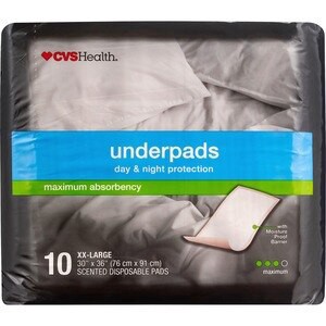 slide 1 of 1, CVS Health Underpads, Day & Night Protection Maximum Absorbency, Xx-Large, 10 Ct, 1 ct